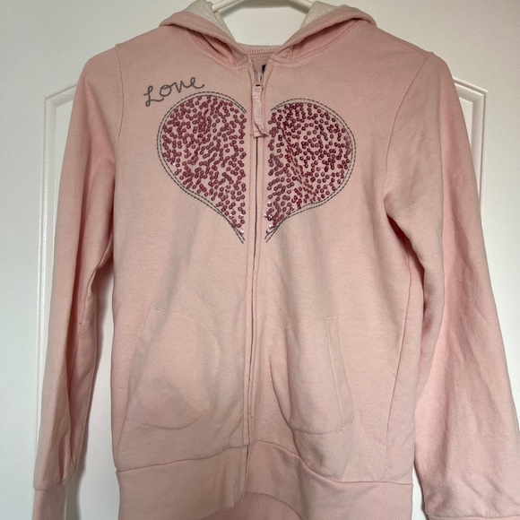 Gap Girls Pink Sequin Love Heart Zip -Up Hoodie XXL 14-16 - Picture 1 of 2